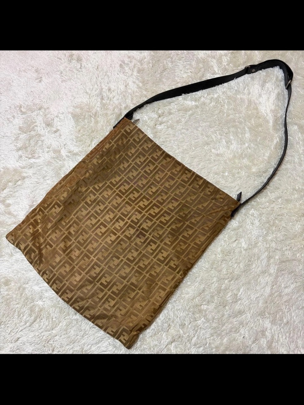 Fendi Brown Monogram Messenger Bag with Black Strap